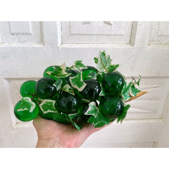 Vintage MCM Green Lucite Grapes on driftwood with Ivy Leaves